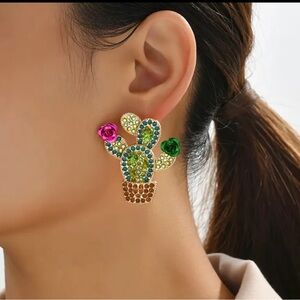 🌵Rhinestone Crystal Cactus Earrings